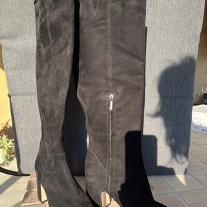 Sam Eldelman, black micro suede knee high boots.